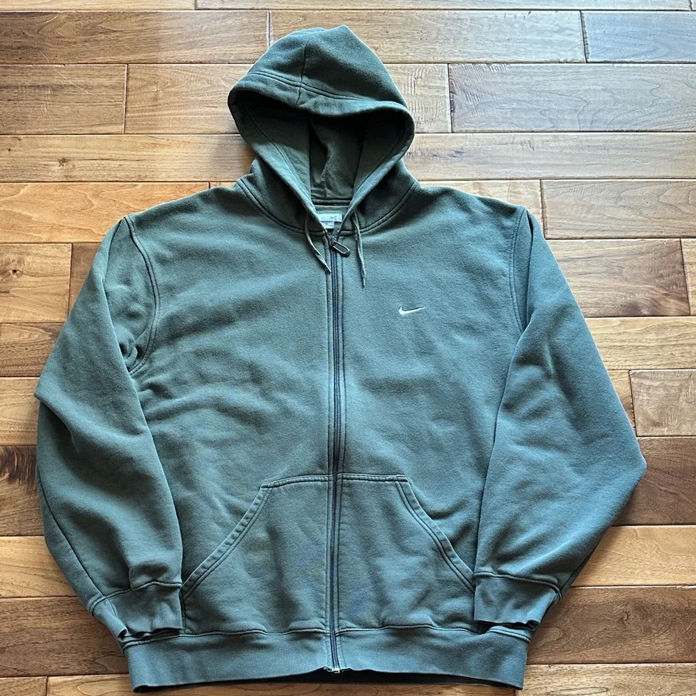 Vtg Nike swoosh full zip hoodie army green